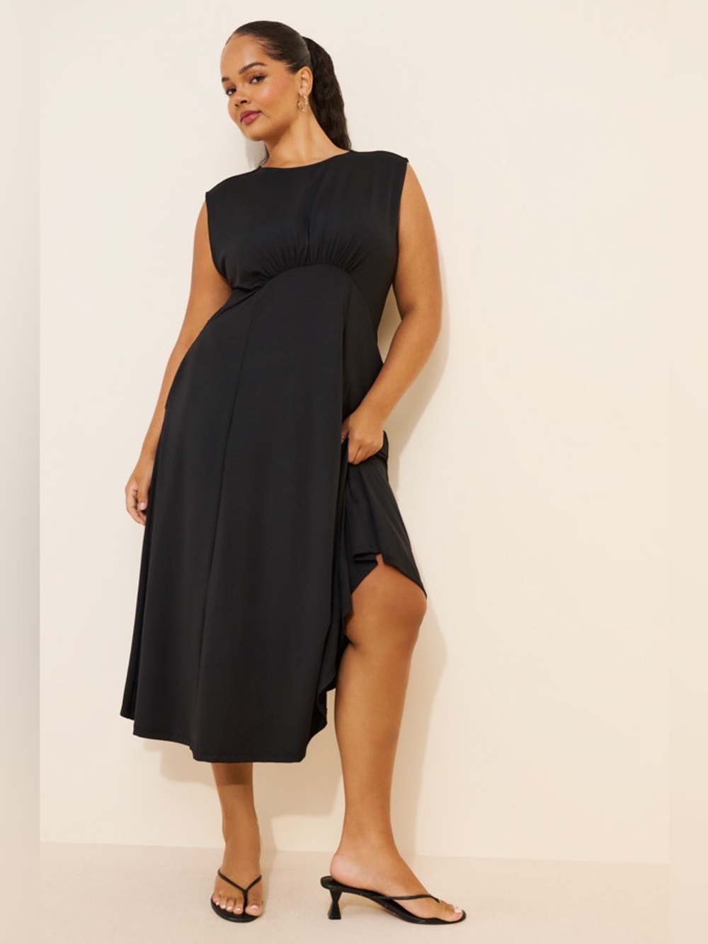 NEW Anthropologie Sabe Knit Black Sleeveless Midi Dress XL Ruched Dark Goth